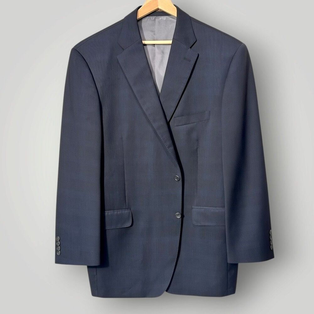 PETER MILLAR Mens Blazer Sport Coat 2-Button Suit Jacket Wool 46T Gray/Blue
